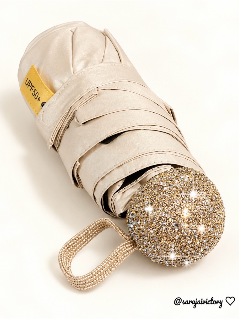 Compact Womens Sun Umbrella with Crystal Handle